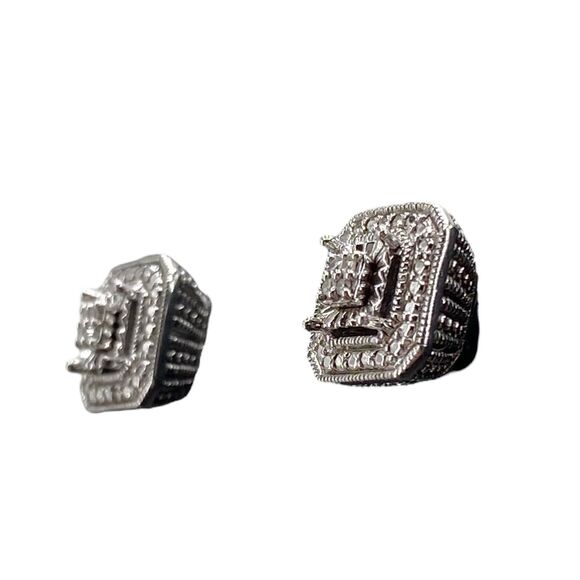 Designer 925 Sterling Silver Round Diamond Cluster Anniversary Stud Earrings - Picture 4 of 11